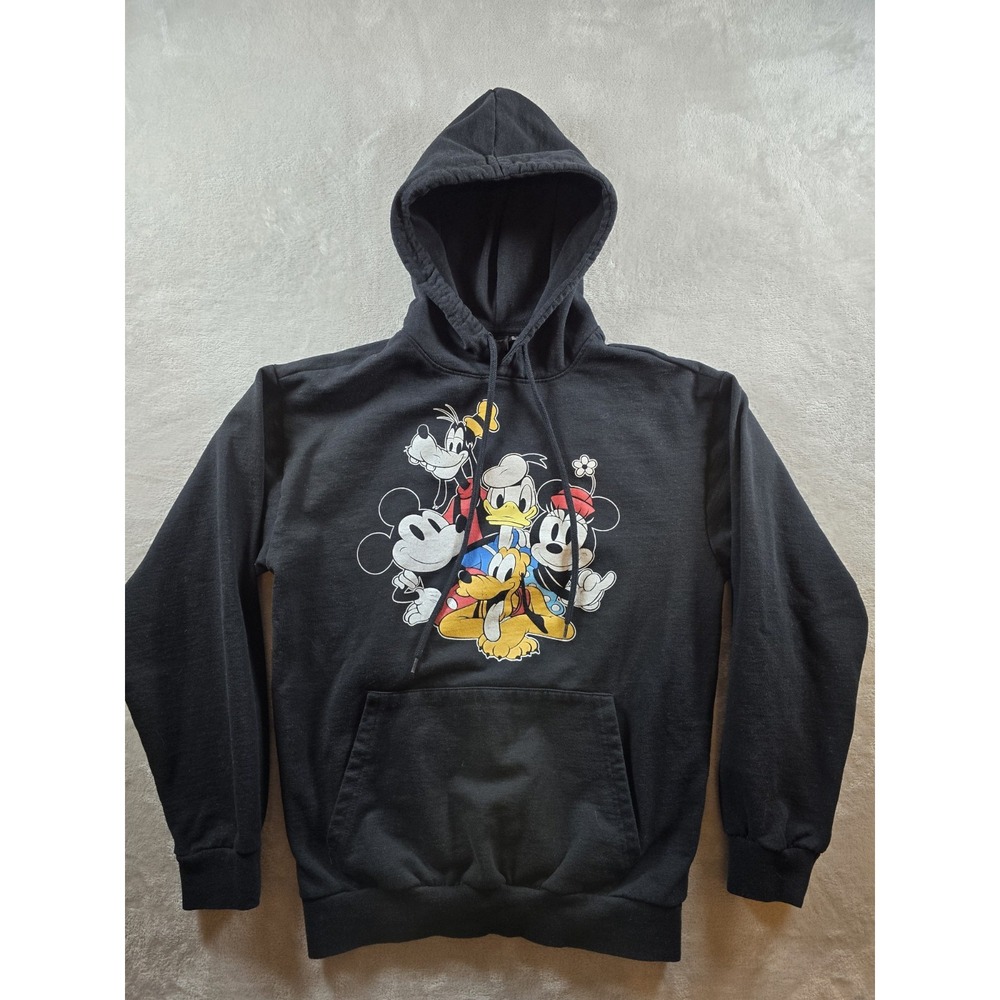 Disney Mens Small Fleece Hoodie Sweatshirt Mickey Mouse Pluto Black